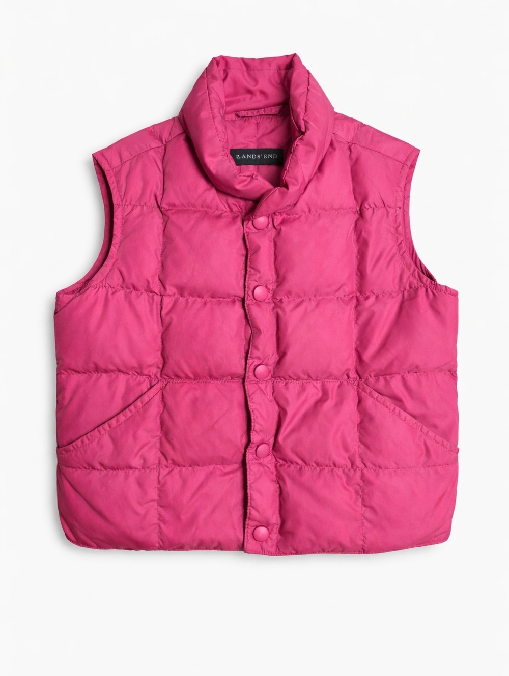 Lands’ End Girls Pink Down Puffer Vest Size 4 Snap Front Quilted